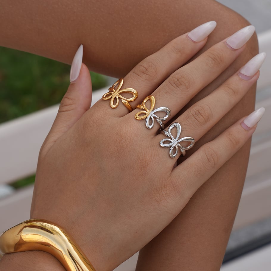 1 Piece Retro Butterfly Stainless Steel Gold Color Women's Statement Rings h5Picture5