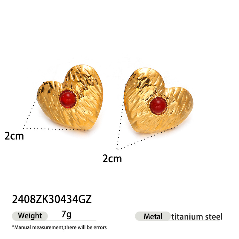 Heart Stainless Steel Red Agate Necklaces Set