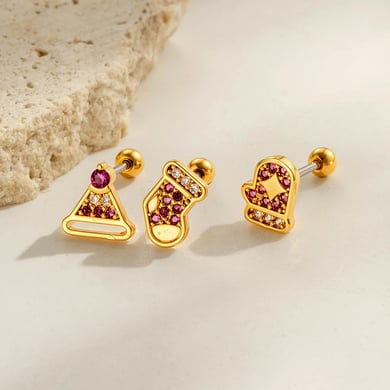 1 stuk kerst koperen gouden zirkoon piercing oorbellen voor dames h5 Afbeelding4