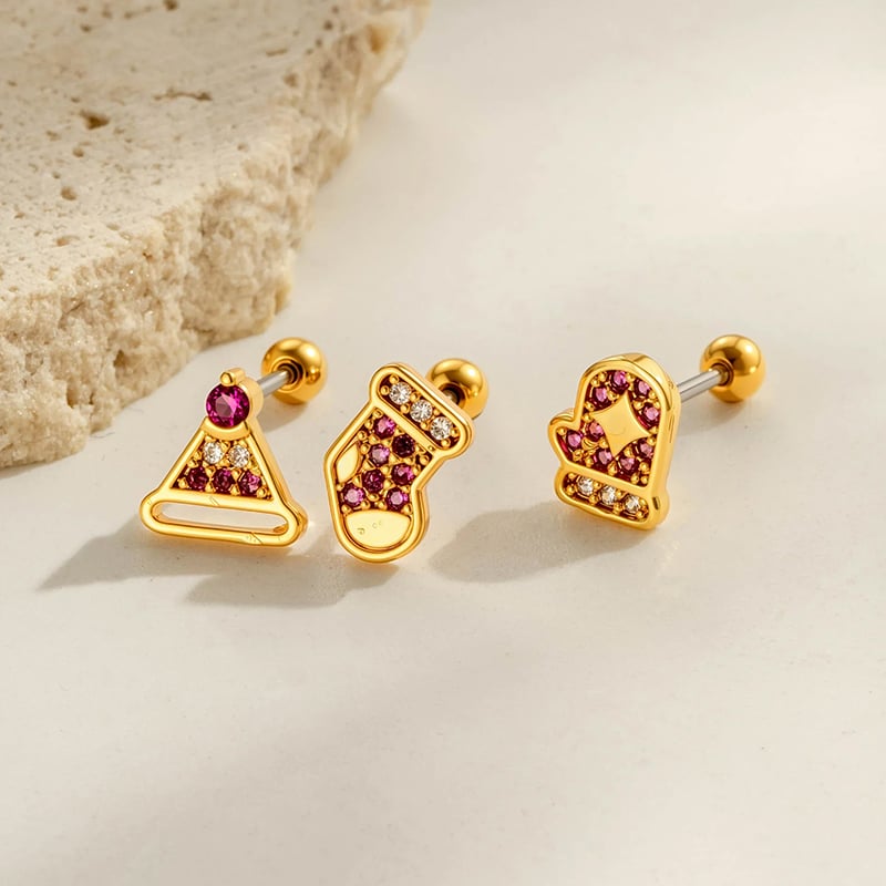 1 stuk kerst koperen gouden zirkoon piercing oorbellen voor dames h5Afbeelding4