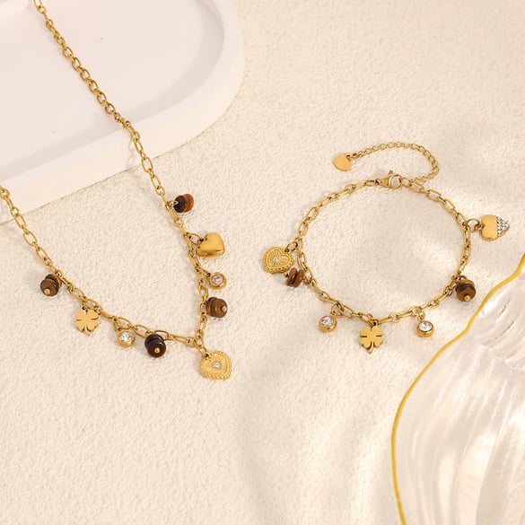 Braccialetti con ciondolo etnico a forma di cuore e trifoglio in acciaio inossidabile da donna, 1 pezzo