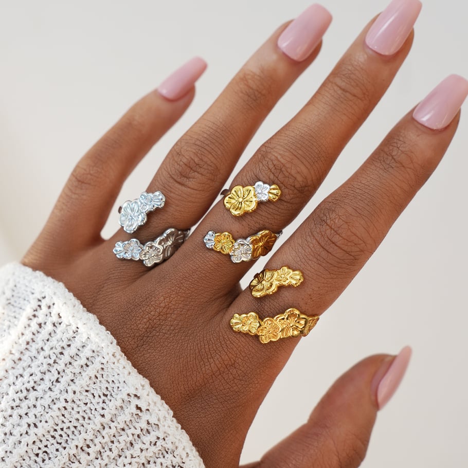 1 Piece Simple Retro Flower Stainless Steel Gold Color Women's Statement Rings h5Picture6