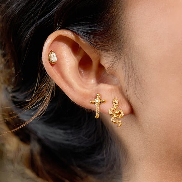 1 Set Luxurious Series Snake Stainless Steel Gold Color Women's Earring Sets 2
