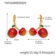 TXF420-Boucles d&#39;oreilles cerises orange-rouge Image5