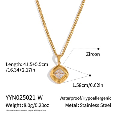 1 Stück luxuriöse Halskette mit Anhänger aus Edelstahl mit Karomuster und goldfarbenem Zirkonia h5 