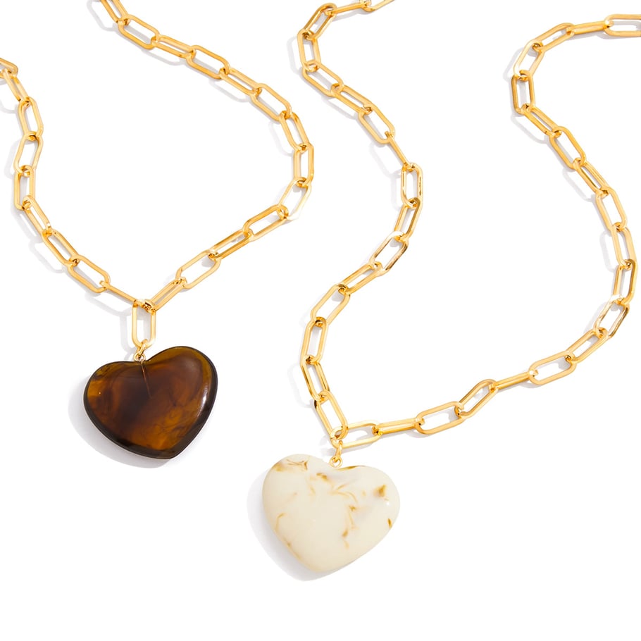 1 Piece Bohemian Heart Stainless Steel Gold Color Acrylic Women's Pendant Necklaces Picture5