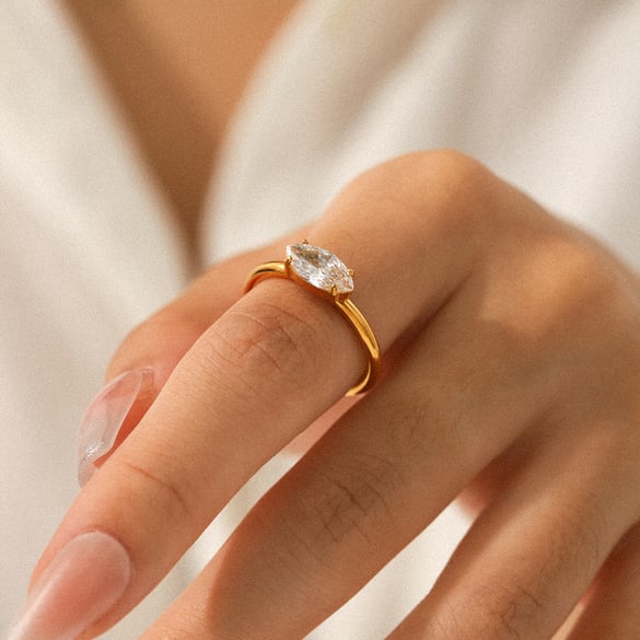 1 Piece Stainless Steel Gold Color Zircon Gemstone Ring