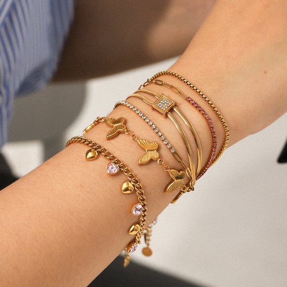 1 Piece Elegant Stainless Steel Gold Color Zircon Charm Bracelet