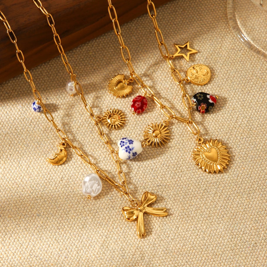 1 Piece Retro Heart Stainless Steel Gold Color Pendant Necklace h5Picture3