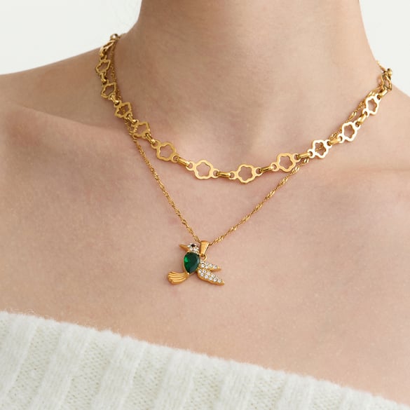 1 Stück Radiant Zirkon Vögel Edelstahl Gold Farbe Damen Anhänger Halsketten 2