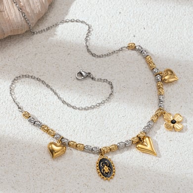 Heart Mixed Color Beads Stainless Steel Necklaces Set h5 Picture4