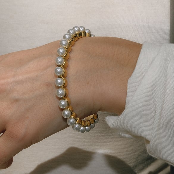 1 Piece Classic Beads Stainless Steel Gold Color Women's Bangles 2