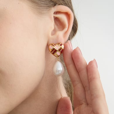 1 paio di orecchini pendenti da donna in acciaio inossidabile color oro con cuore romantico h5 Immagine4