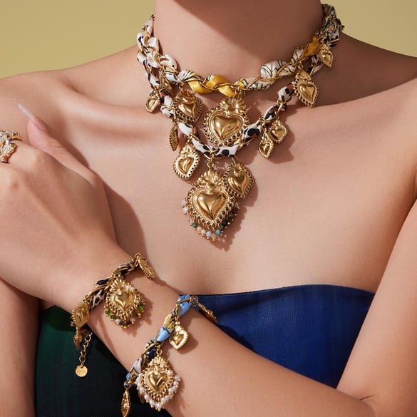 Set di gioielli da donna Vogue Heart in acciaio inossidabile color oro con pietra naturale 2