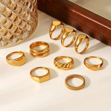 Anello minimalista color oro semplice in acciaio inossidabile da 1 pezzo h5 Immagine4