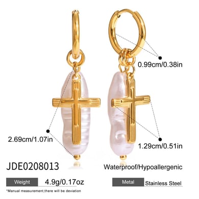 1 paio di eleganti orecchini pendenti da donna in acciaio inossidabile color oro dalla forma irregolare h5 Immagine2