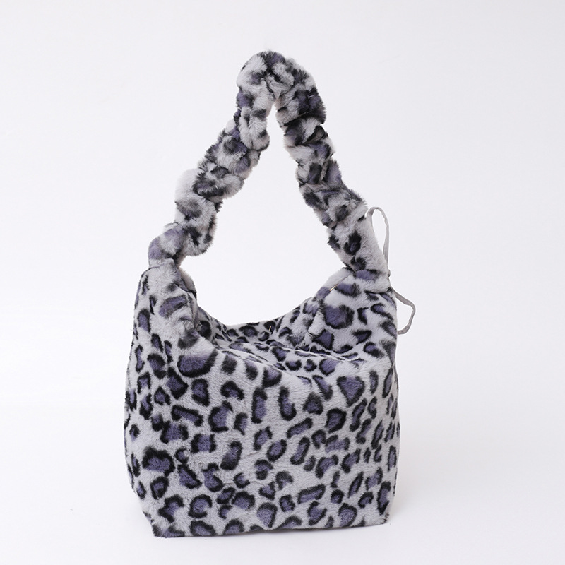 Borsa a tracolla da donna casual con stampa leopardata e pelliccia, 1 pezzo