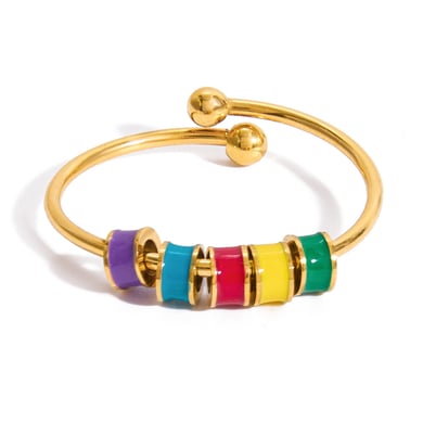 1 Piece Whimsical Colorful Beads Stainless Steel Gold Color Statement Rings h5 