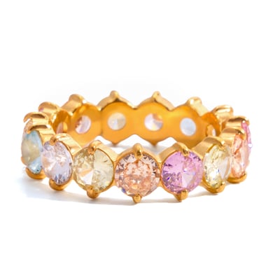 1 Piece Shinning Circle Stainless Steel Gold Color Zircon Women's Gemstone Rings h5 