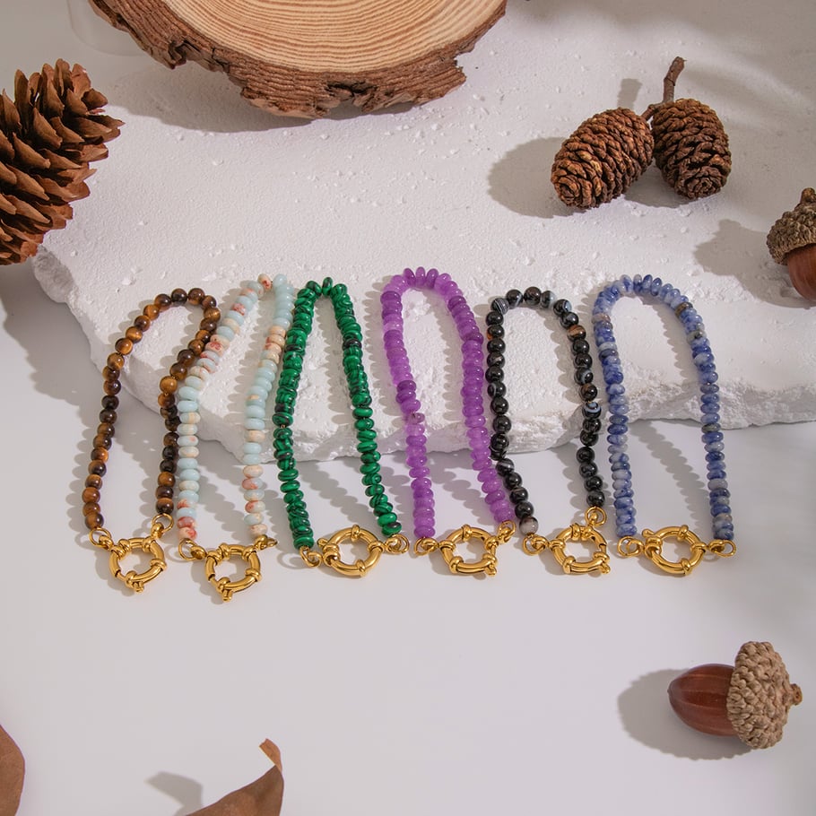 1 pieza de cuentas de piedra natural color dorado pulsera de cuentas DIY Imagen4