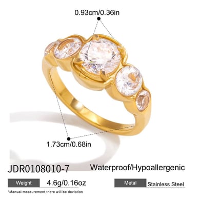 1 Stück Eleganter Kreis Edelstahl Gold Farbe Zirkon Damen Edelstein Ringe h5 Bild2