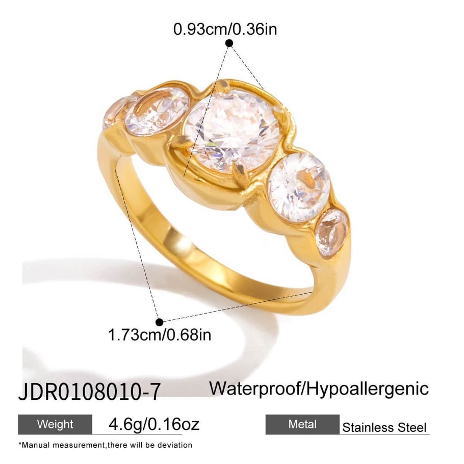 1 Stück Eleganter Kreis Edelstahl Gold Farbe Zirkon Damen Edelstein Ringe h5Bild2