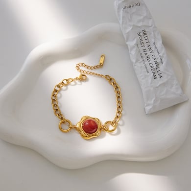 1 Stück luxuriöse Blumen-Armbänder aus Edelstahl in Goldfarbe und Acryl für Damen h5 Bild5