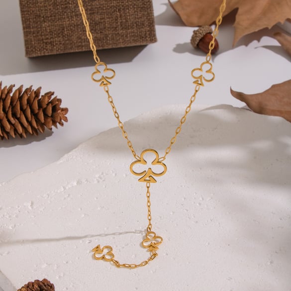 Collier pendentif fleur en acier inoxydable couleur or 1 pièce 2