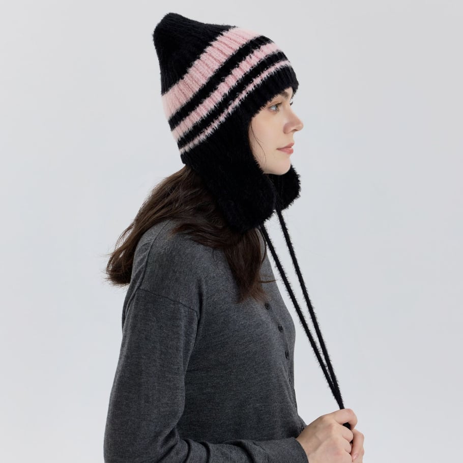 1 Stück Retro-Streifen-Strickmütze aus Nylon 