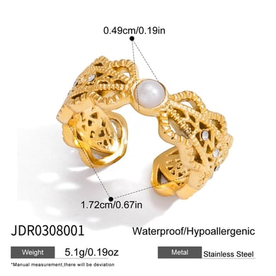 1 Piece Modern Hollowed-out Stainless Steel Gold Color Women's Gemstone Rings h5 Picture2