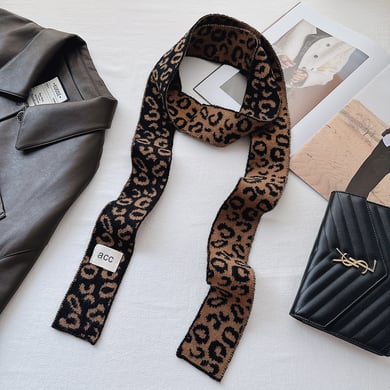 1 Piece Retro Leopard Print Yarn Winter Scarf h5 