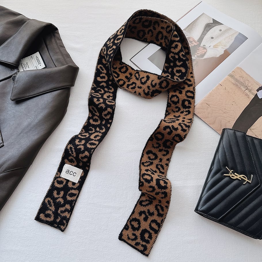 1 Piece Retro Leopard Print Yarn Winter Scarf