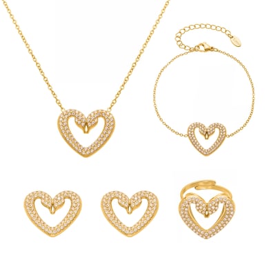 Conjuntos de joyas de lujo para mujer con corazón de cisne, acero inoxidable, color dorado y circonita h5 Imagen6