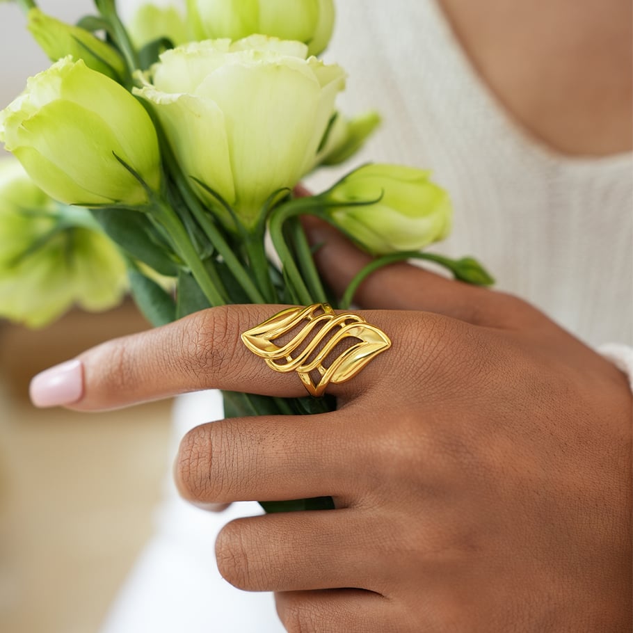 1 Piece Simple Retro Irregular Shape Stainless Steel Gold Color Women's Statement Rings h5Picture5