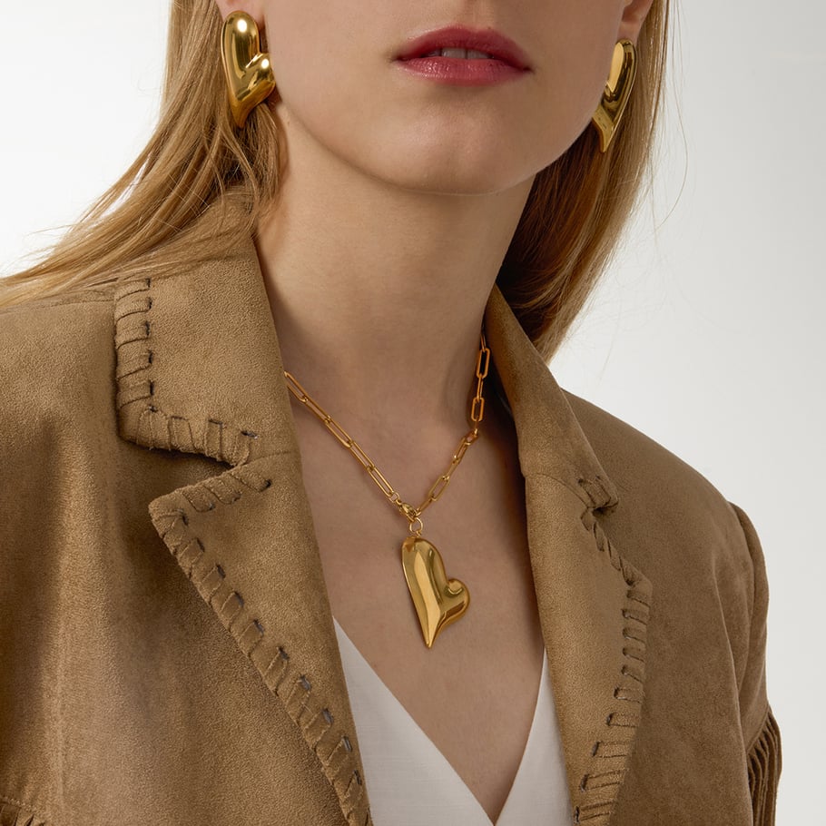 Klassisches unregelmäßiges Herz Edelstahl Goldfarben Damen Schmuck Sets h5Bild4