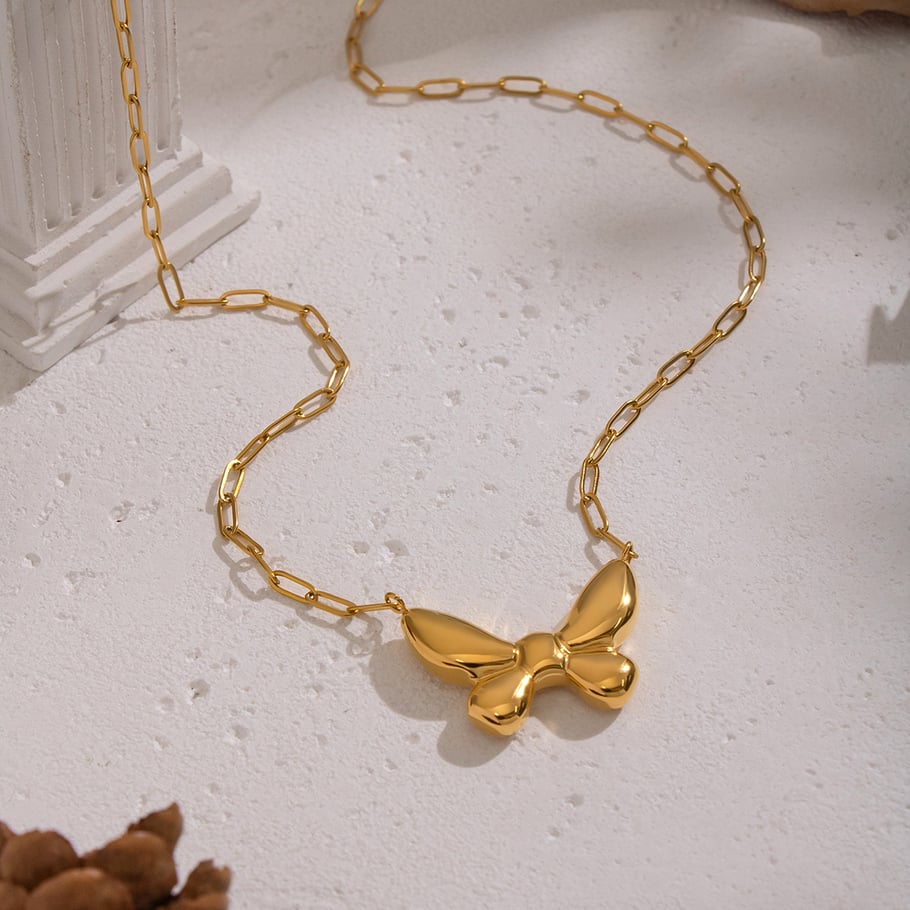 1 collar con colgante de mariposa de acero inoxidable color dorado h5Imagen3