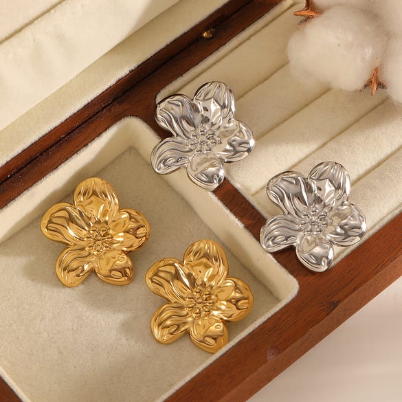 1 Pair Flower Stainless Steel Gold Color Stud Earrings