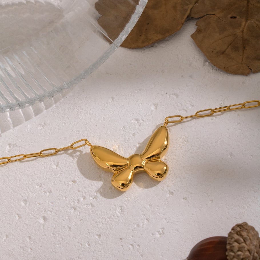 1 collar con colgante de mariposa de acero inoxidable color dorado h5Imagen2