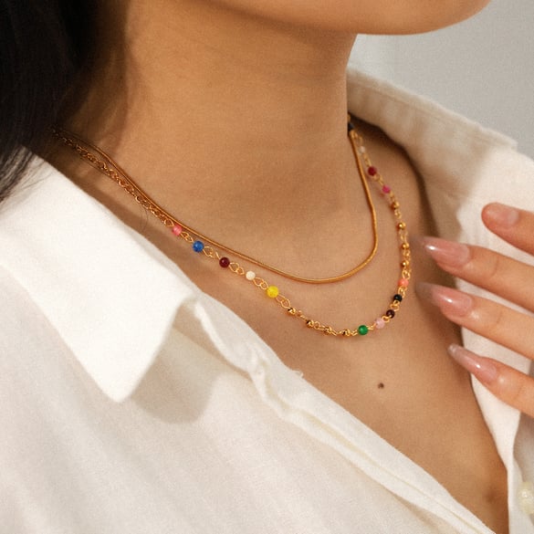 1 Piece Simple Beads Stainless Steel Gold Color Layered Necklace
