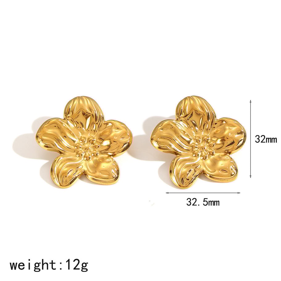 1 paire de boucles d'oreilles à tige en acier inoxydable couleur or en forme de fleur