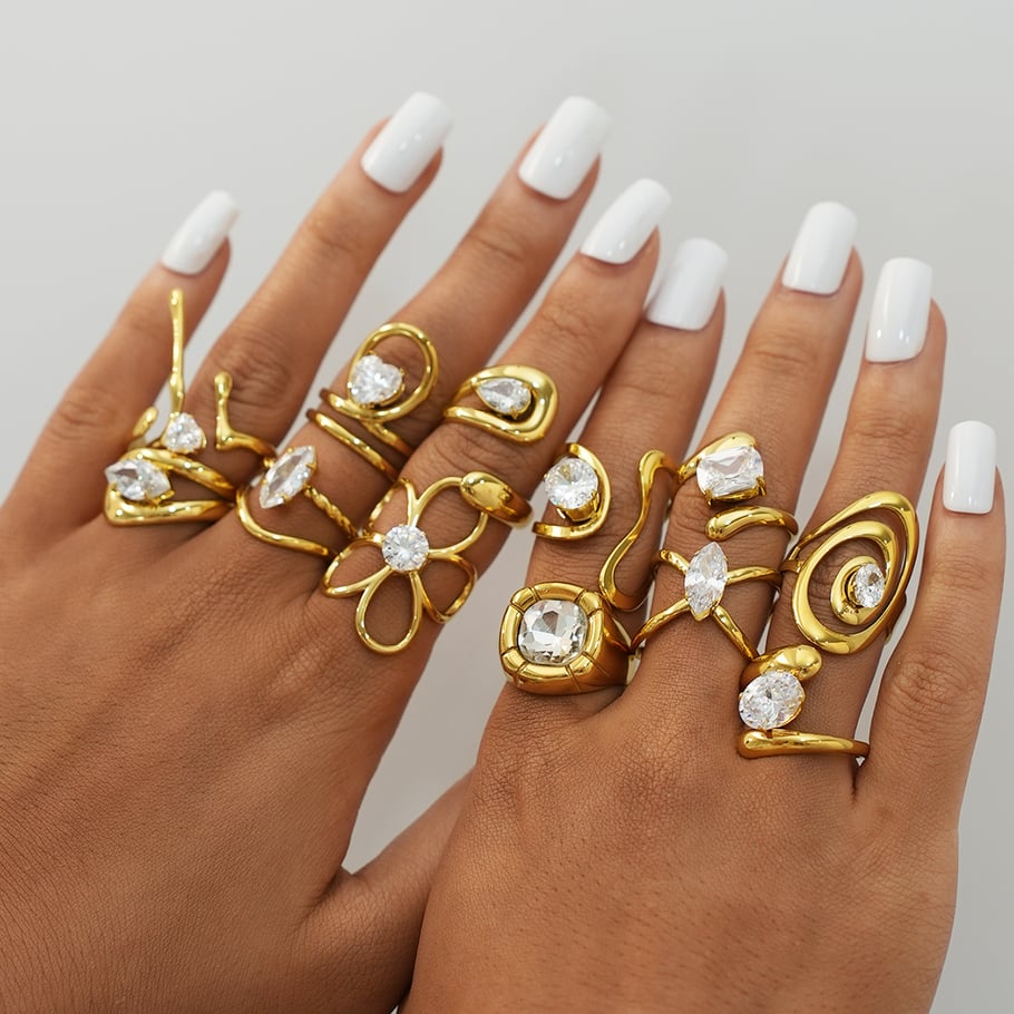 1 pezzo retrò forma irregolare in acciaio inossidabile color oro anelli da donna con pietre preziose h5Immagine3