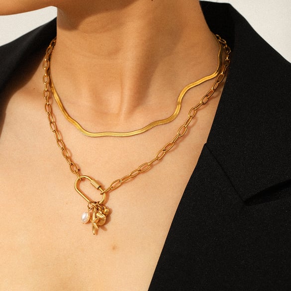 Collana con ciondolo oceanico color oro in acciaio inossidabile da 1 pezzo 2