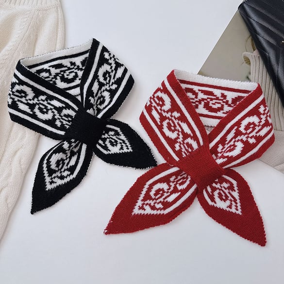 1 Piece Retro Paisley Pattern Knitted Cross Short Scarf