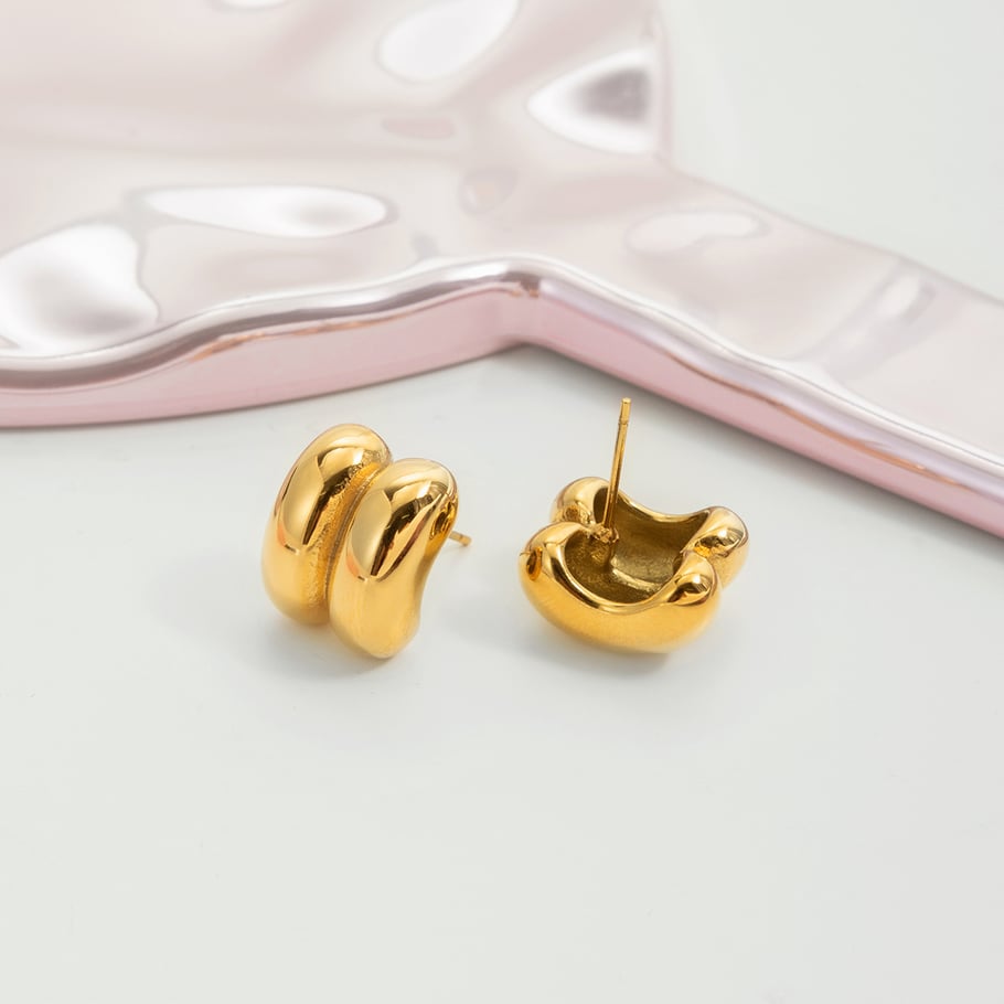 1 Paar minimalistische, einfarbige Ohrstecker aus Edelstahl in Goldfarbe für Damen h5Bild5