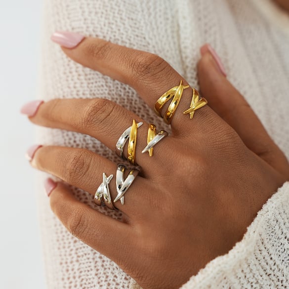 1 Piece Simple Geometric Lines Stainless Steel   Gold Color Women's Statement Rings