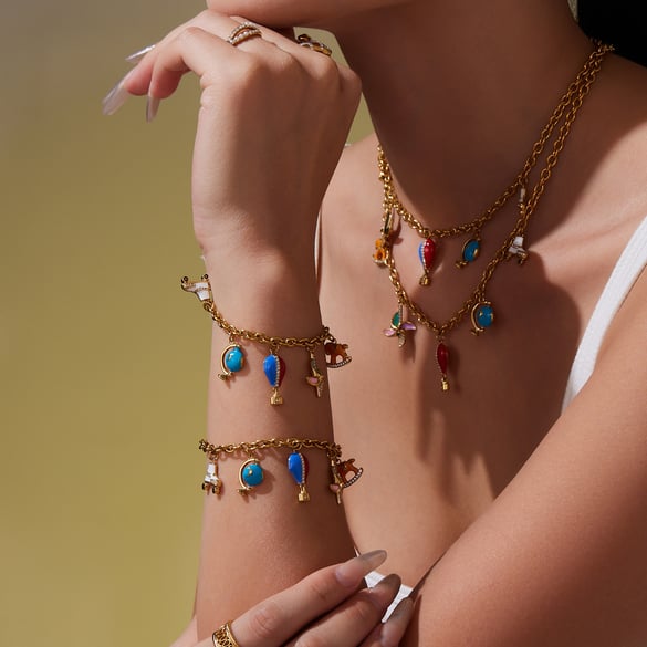 Designable Hot Air Balloon Stainless Steel Gold Color Zircon Women's Jewelry Sets 2