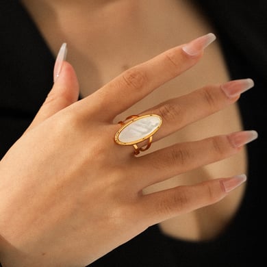 1 Stück schlichter Statement-Ring aus Edelstahl in Goldfarbe mit Muschel h5 Bild4
