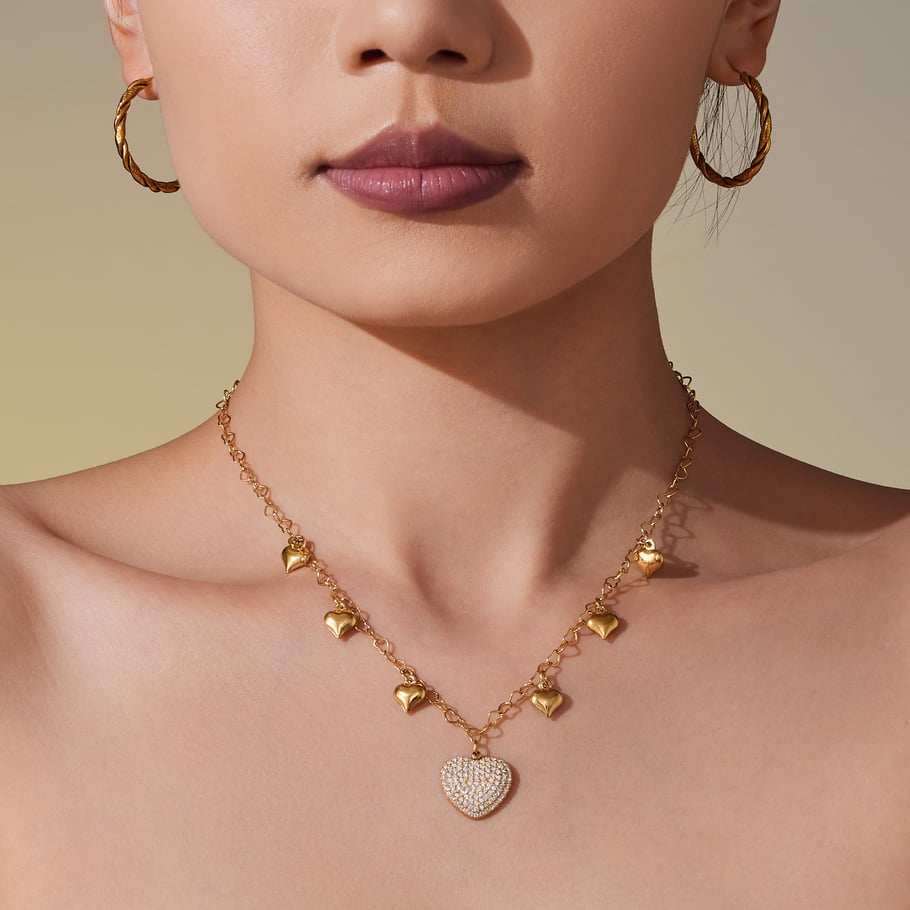 Collier pendentif en forme de cœur éblouissant en acier inoxydable, entièrement orné de zircons, pour femme h5Image6