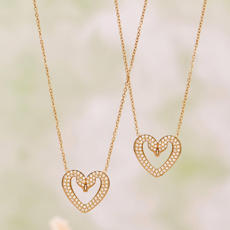 Conjuntos de joyas de lujo para mujer con corazón de cisne, acero inoxidable, color dorado y circonita h5Imagen2