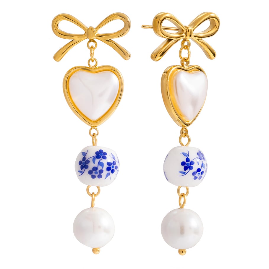 1 paio di orecchini pendenti da donna in acciaio inossidabile color oro con cuore classico 